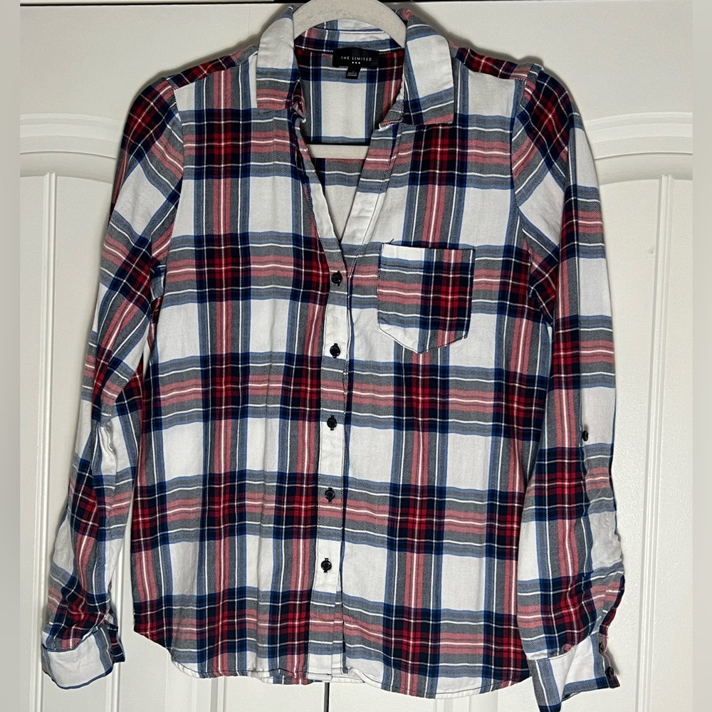 The Limited - Women’s Plaid Flannel Shirt | Red, White l, Blue | Size small